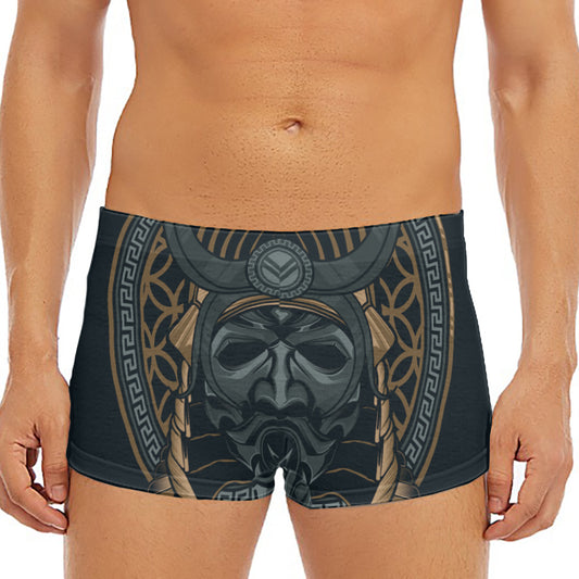 Black Samurai Mask Print Men's Short Boxer Briefs
