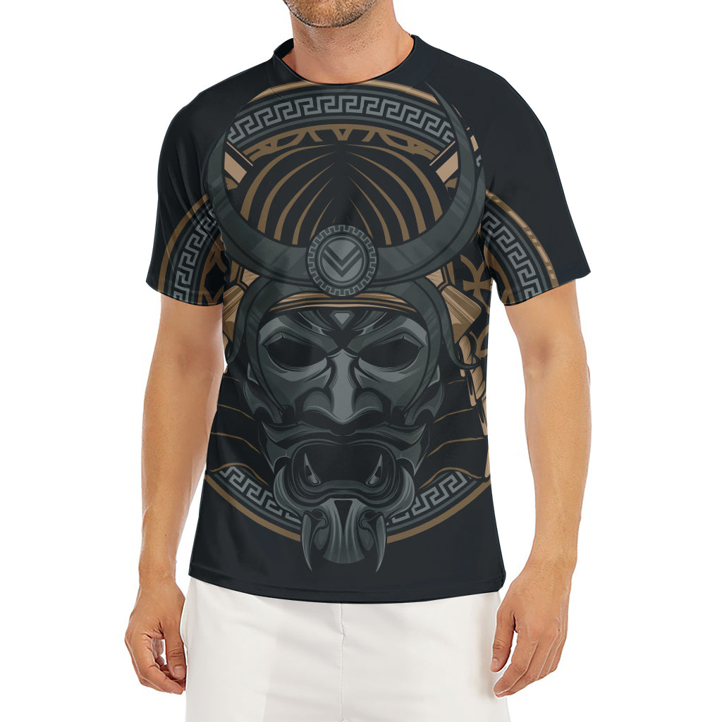 Black Samurai Mask Print Men's Short Sleeve Rash Guard