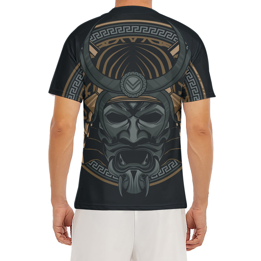 Black Samurai Mask Print Men's Short Sleeve Rash Guard