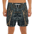 Black Samurai Mask Print Men's Split Running Shorts