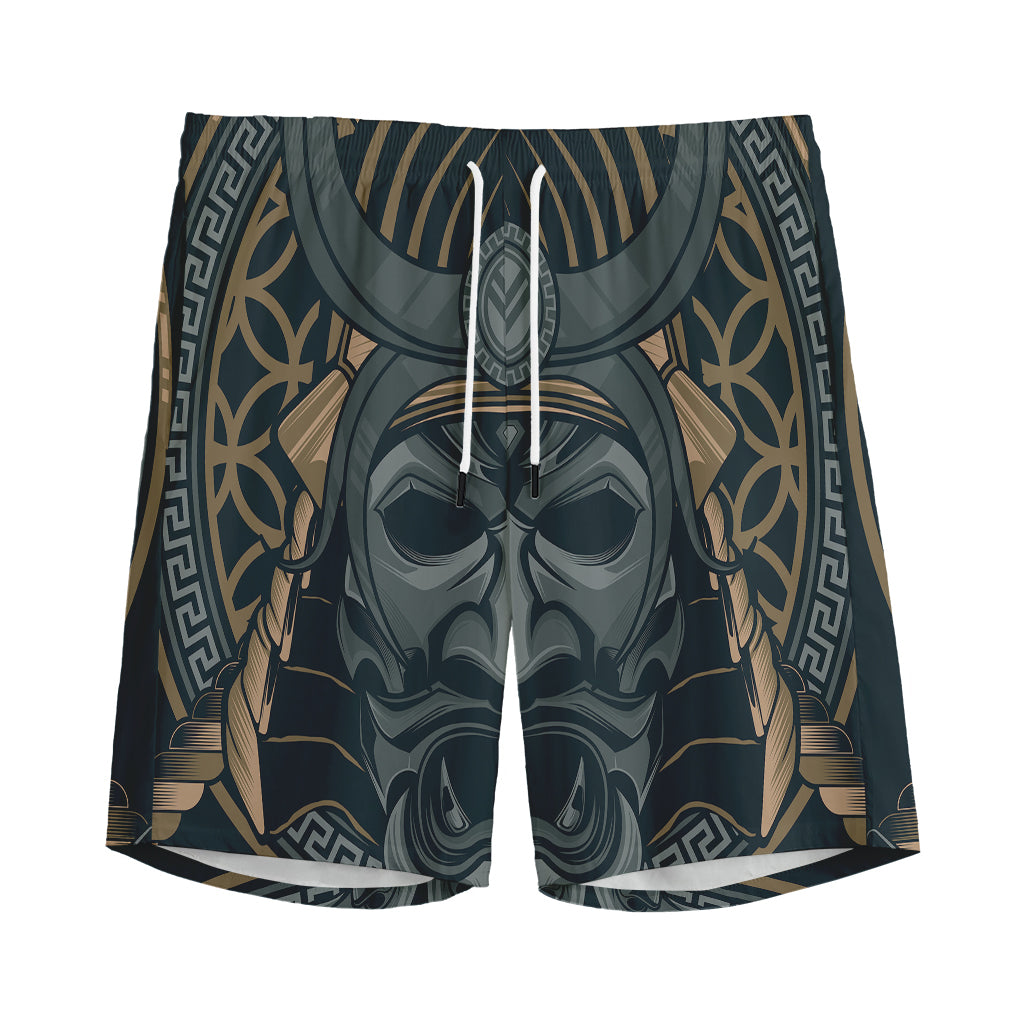Black Samurai Mask Print Men's Sports Shorts