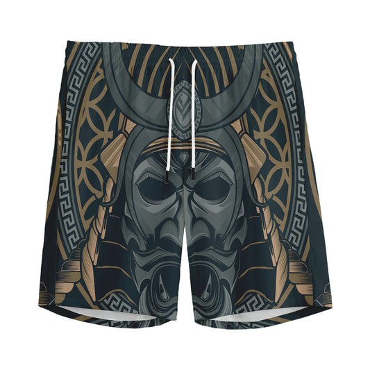 Black Samurai Mask Print Men's Sports Shorts