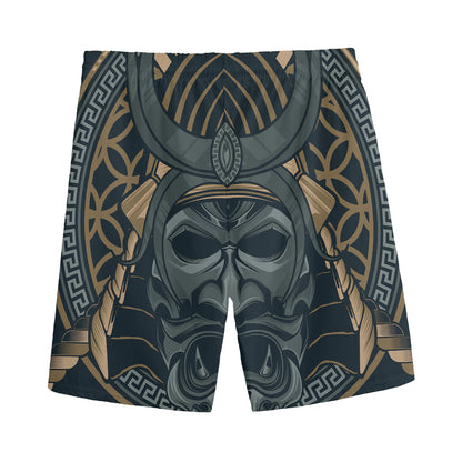 Black Samurai Mask Print Men's Sports Shorts