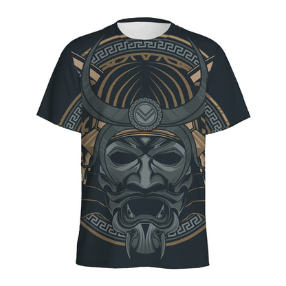 Black Samurai Mask Print Men's Sports T-Shirt
