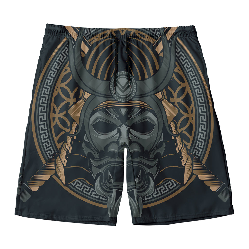 Black Samurai Mask Print Men's Swim Trunks