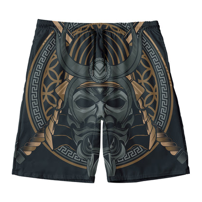 Black Samurai Mask Print Men's Swim Trunks
