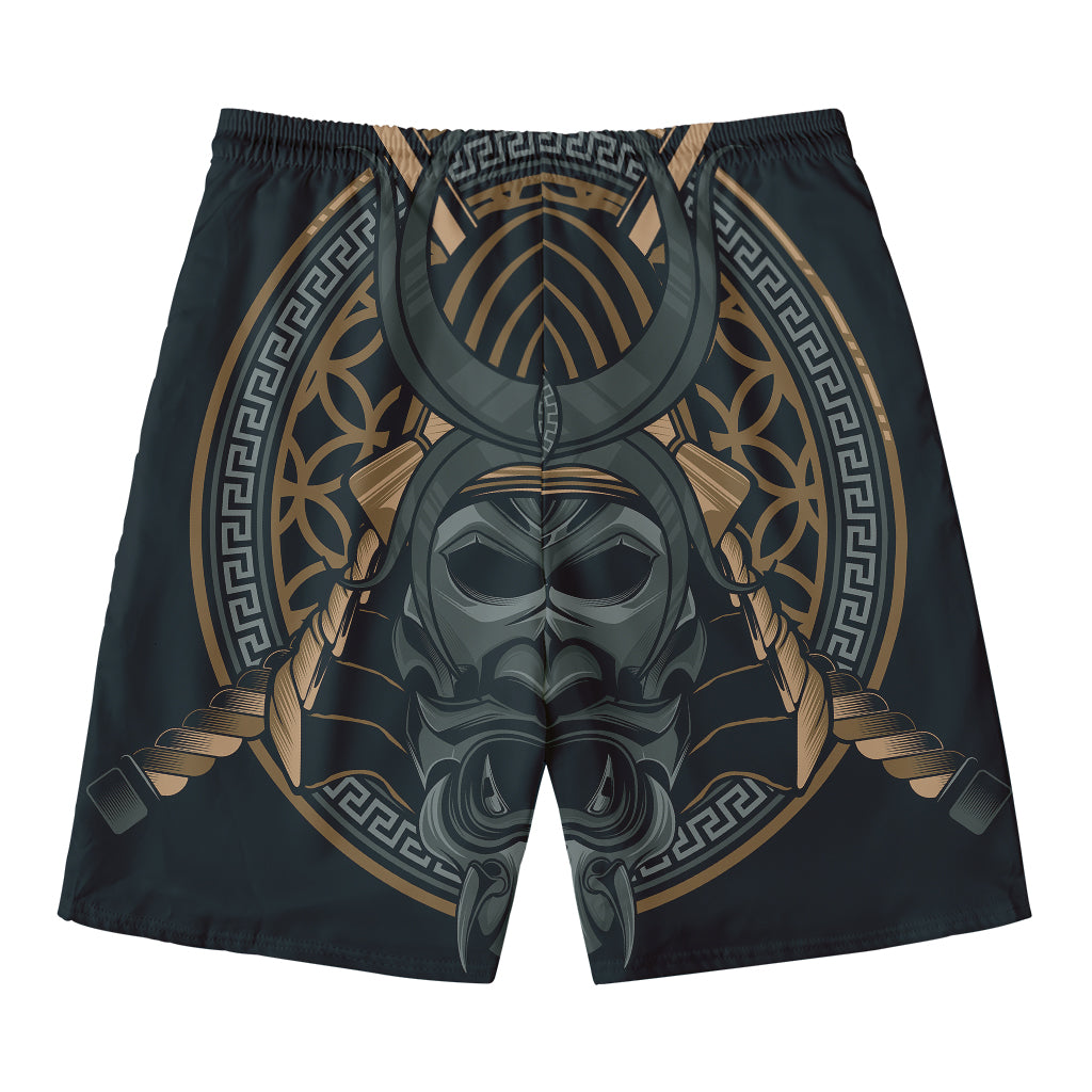 Black Samurai Mask Print Men's Swim Trunks