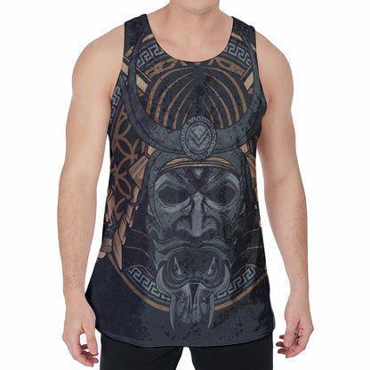 Black Samurai Mask Print Men's Velvet Tank Top