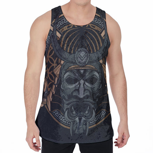 Black Samurai Mask Print Men's Velvet Tank Top
