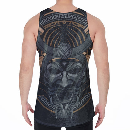 Black Samurai Mask Print Men's Velvet Tank Top