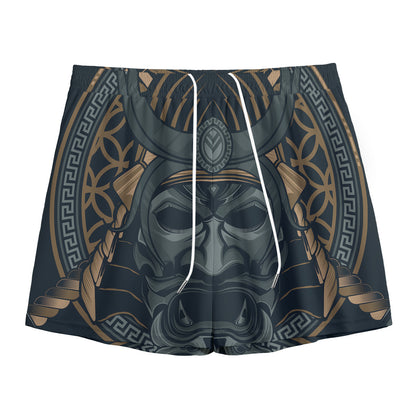 Black Samurai Mask Print Mesh Shorts