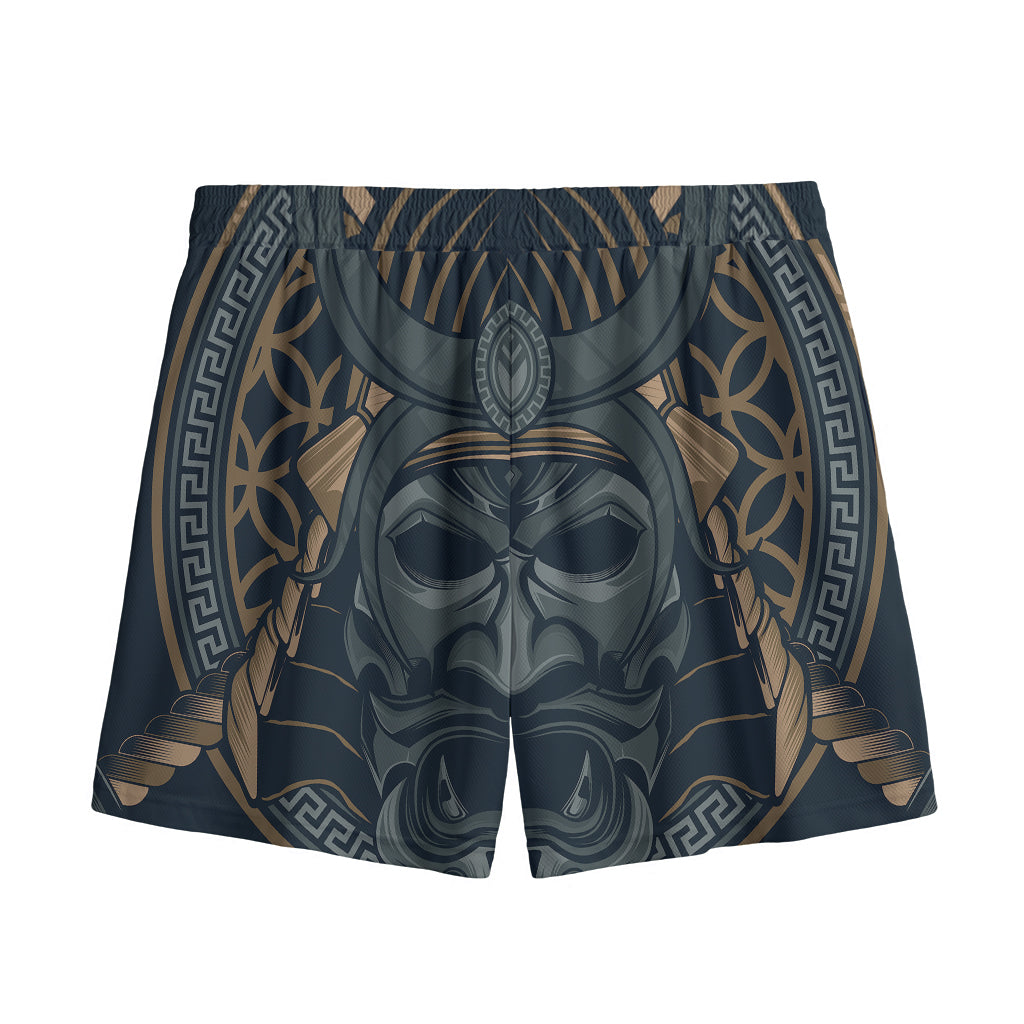 Black Samurai Mask Print Mesh Shorts
