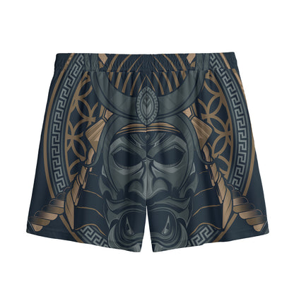 Black Samurai Mask Print Mesh Shorts