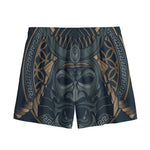 Black Samurai Mask Print Mesh Shorts