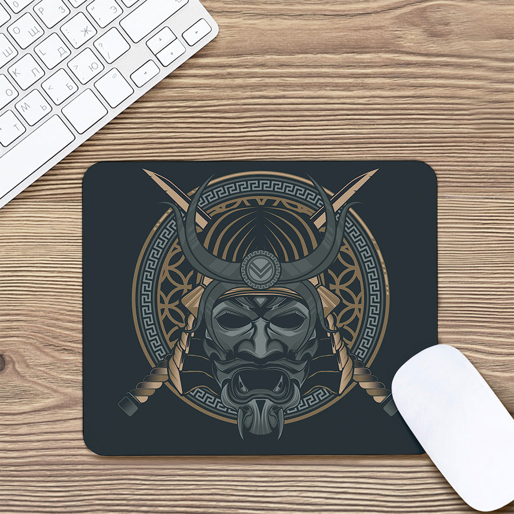 Black Samurai Mask Print Mouse Pad