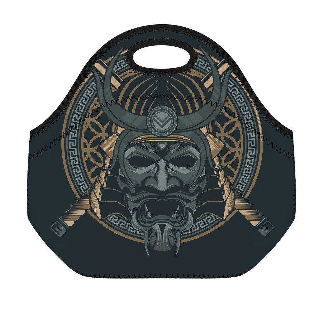 Black Samurai Mask Print Neoprene Lunch Bag
