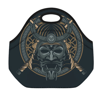 Black Samurai Mask Print Neoprene Lunch Bag