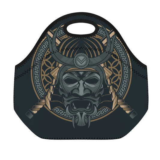 Black Samurai Mask Print Neoprene Lunch Bag