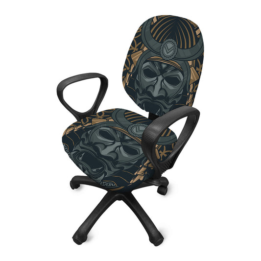 Black Samurai Mask Print Office Chair Cover