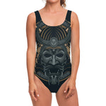 Black Samurai Mask Print One Piece Swimsuit