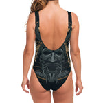 Black Samurai Mask Print One Piece Swimsuit