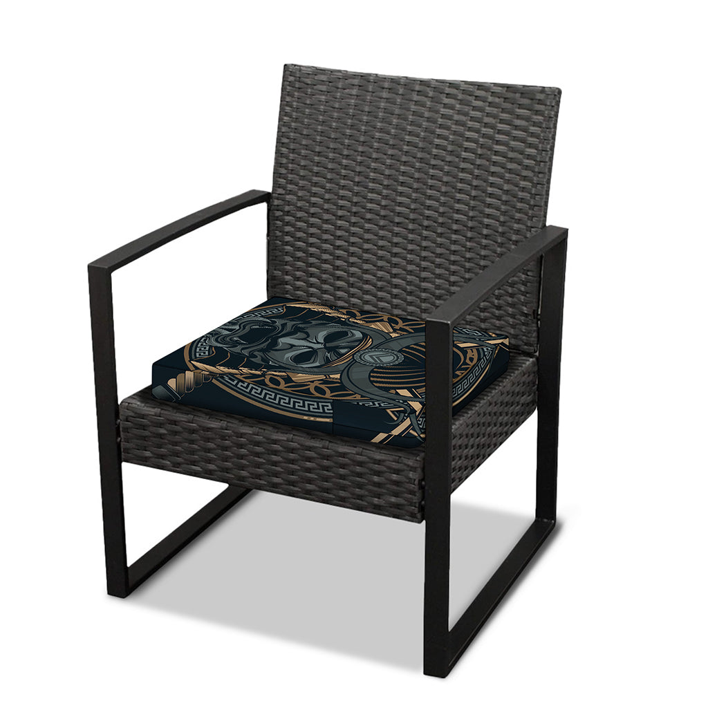 Black Samurai Mask Print Outdoor Seat Cushion Cover