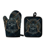 Black Samurai Mask Print Oven Mitt And Pot Holder Set