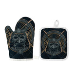 Black Samurai Mask Print Oven Mitt And Pot Holder Set