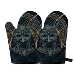 Black Samurai Mask Print Oven Mitts
