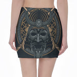 Black Samurai Mask Print Pencil Mini Skirt