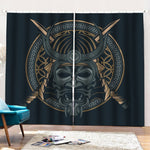 Black Samurai Mask Print Pencil Pleat Curtains