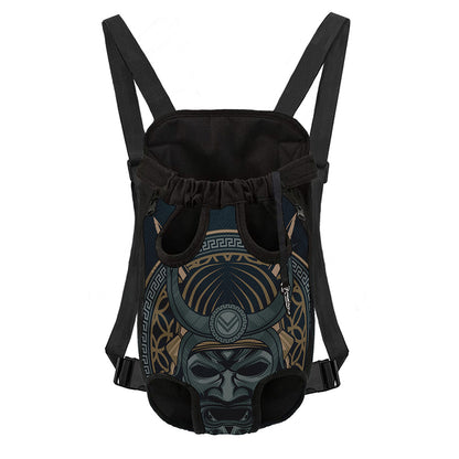 Black Samurai Mask Print Pet Carrier Backpack