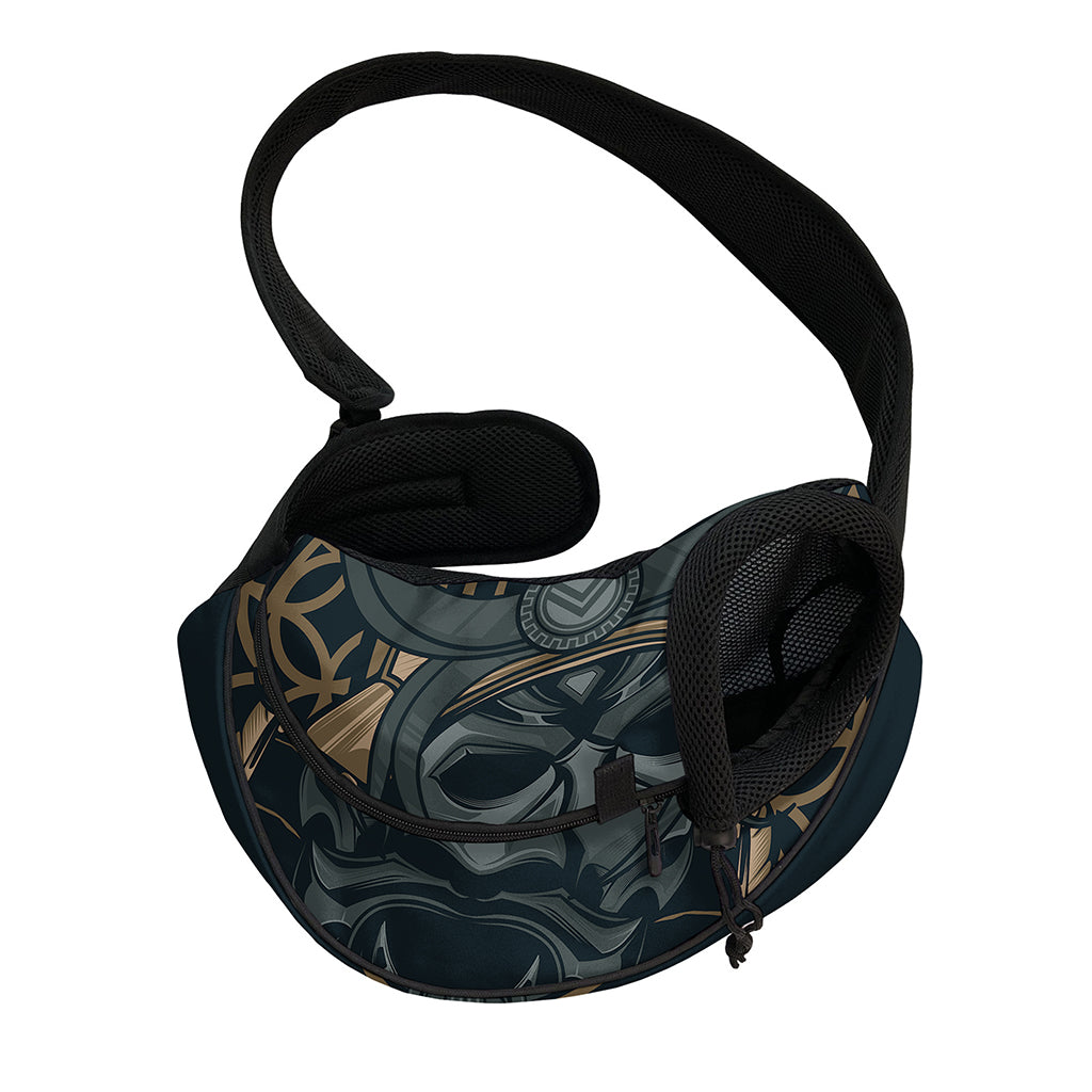 Black Samurai Mask Print Pet Sling Carrier