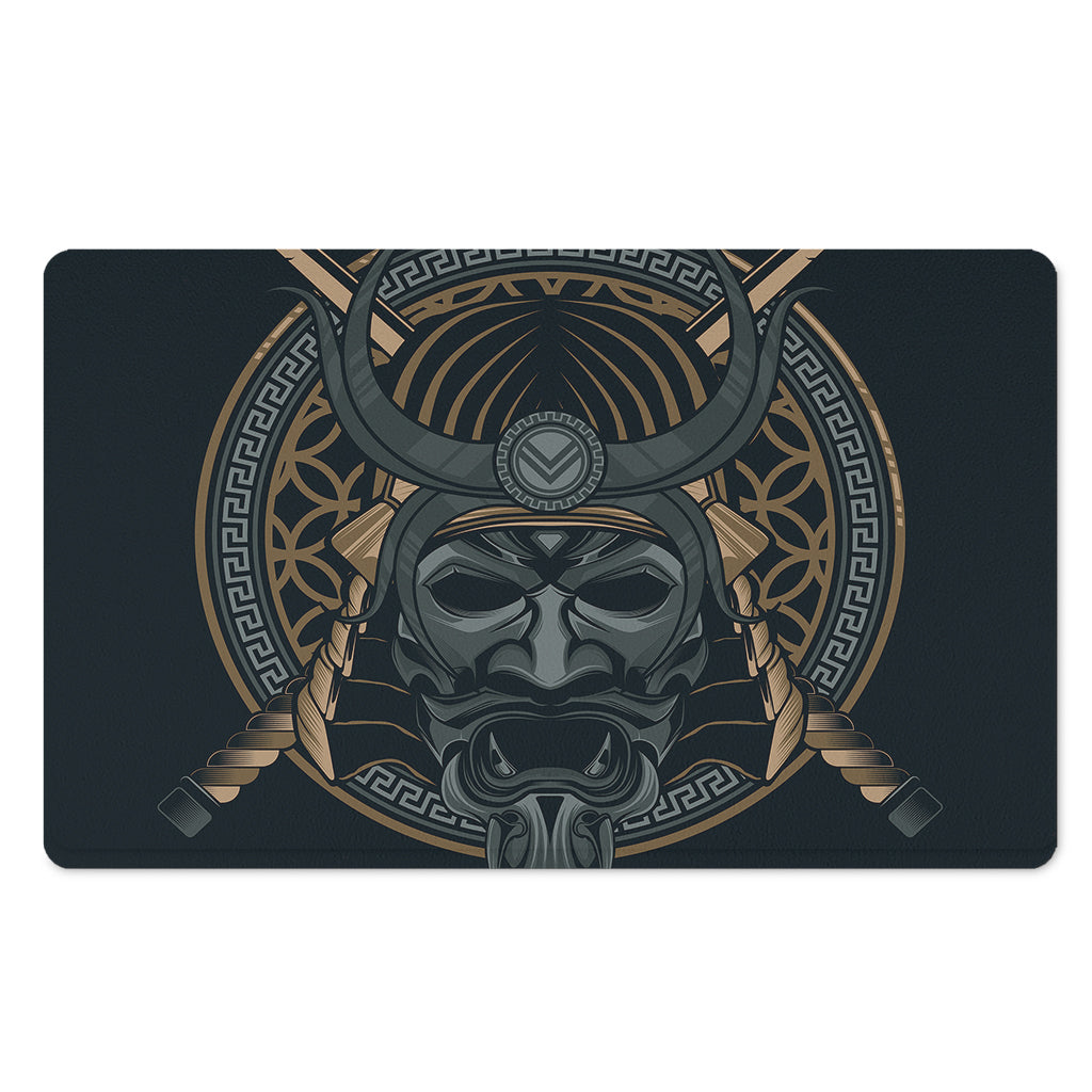 Black Samurai Mask Print Polyester Doormat
