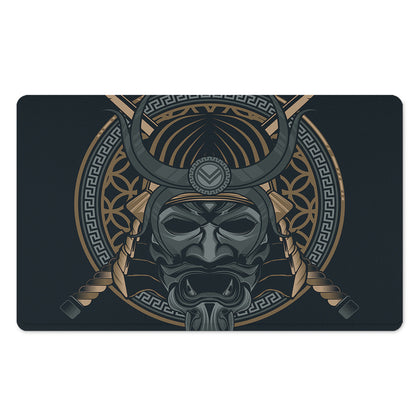 Black Samurai Mask Print Polyester Doormat