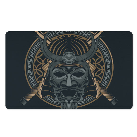 Black Samurai Mask Print Polyester Doormat