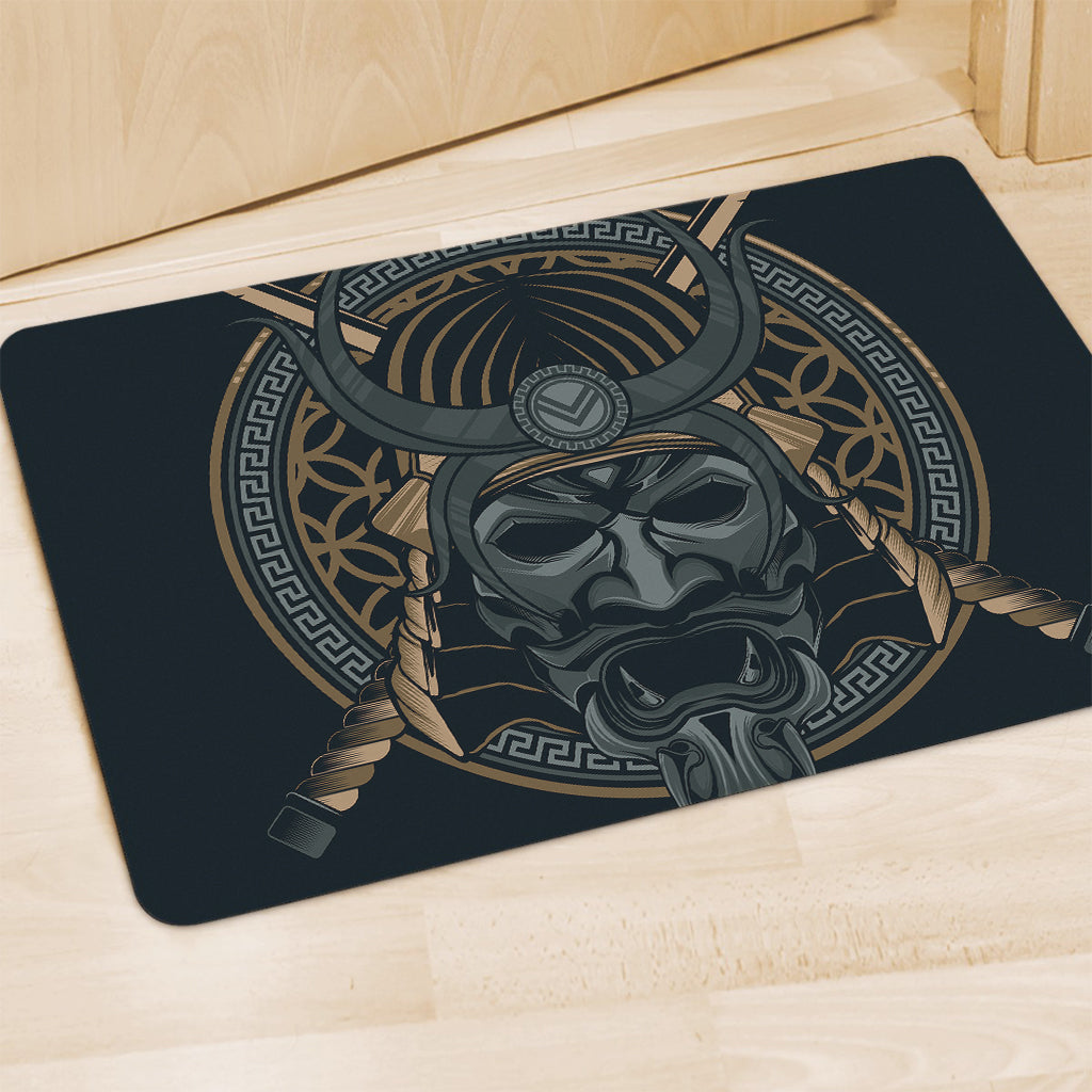 Black Samurai Mask Print Polyester Doormat