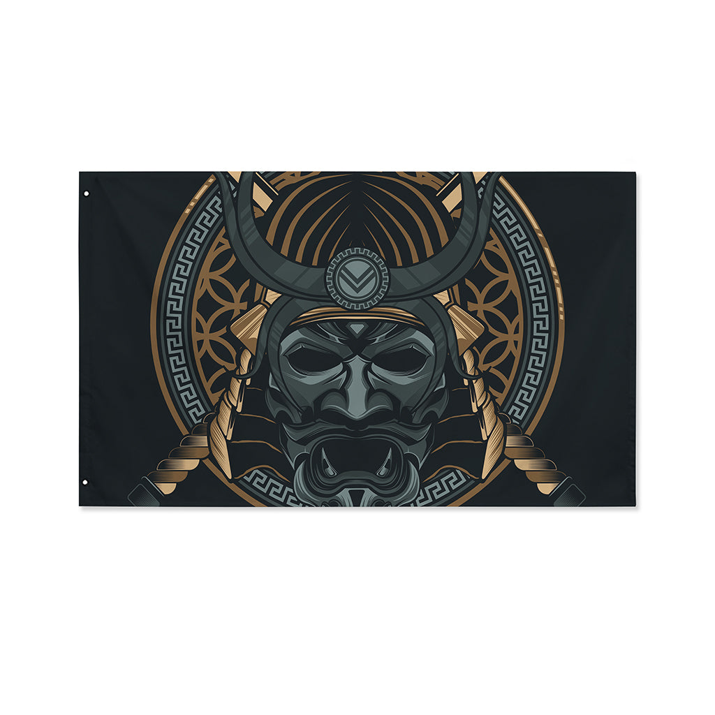Black Samurai Mask Print Polyester Flag
