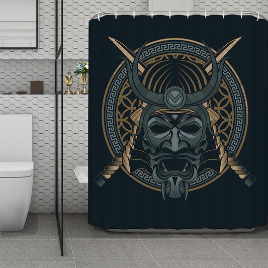 Black Samurai Mask Print Polyester Shower Curtain