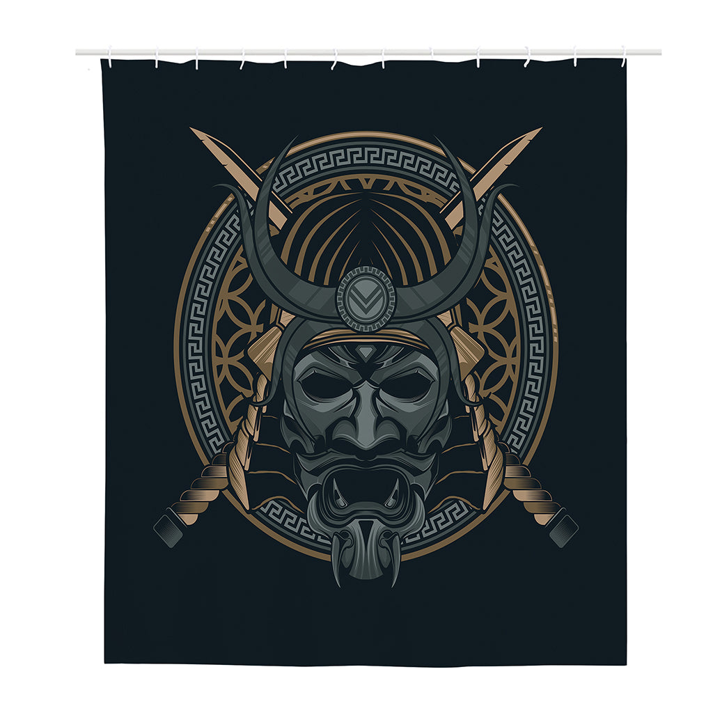 Black Samurai Mask Print Polyester Shower Curtain