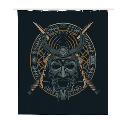 Black Samurai Mask Print Polyester Shower Curtain