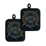 Black Samurai Mask Print Pot Holders
