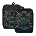 Black Samurai Mask Print Pot Holders With Pocket