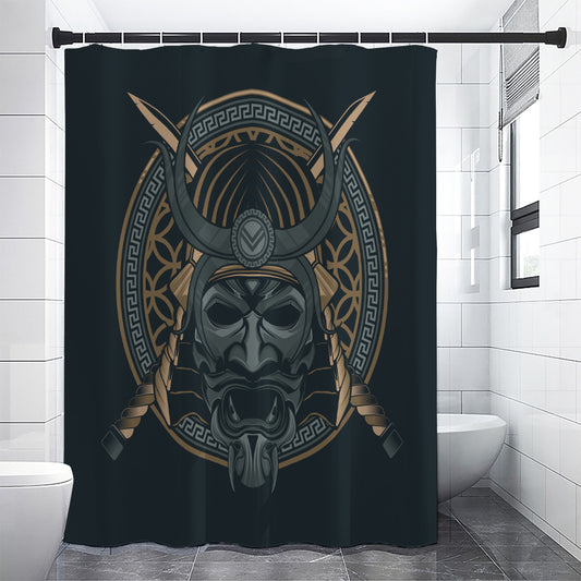 Black Samurai Mask Print Premium Shower Curtain