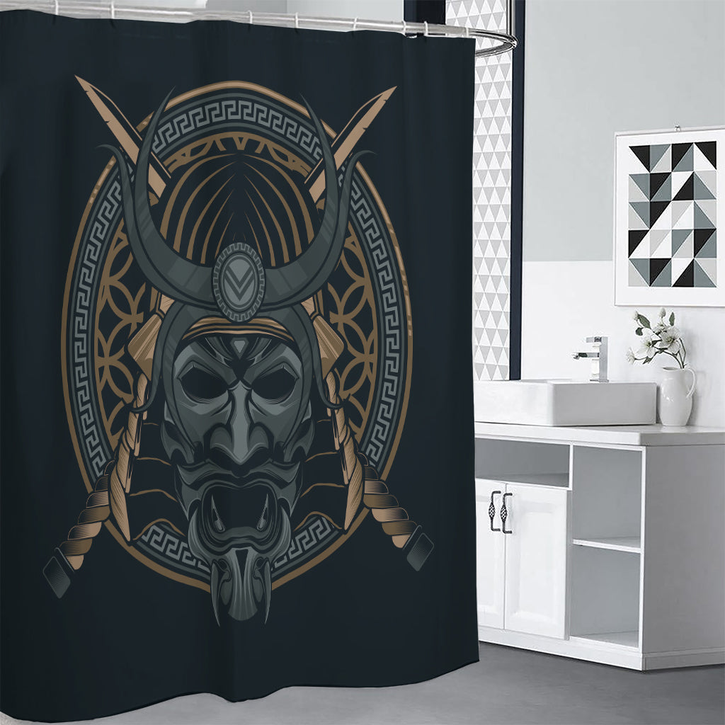 Black Samurai Mask Print Premium Shower Curtain