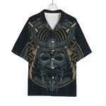 Black Samurai Mask Print Rayon Hawaiian Shirt