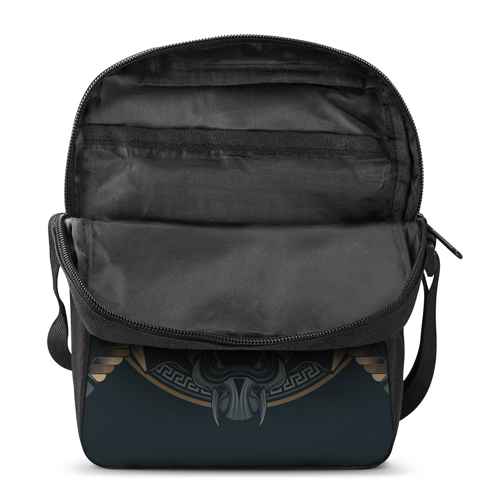 Black Samurai Mask Print Rectangular Crossbody Bag