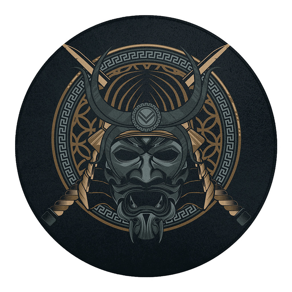 Black Samurai Mask Print Round Blanket
