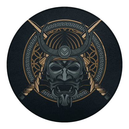 Black Samurai Mask Print Round Blanket