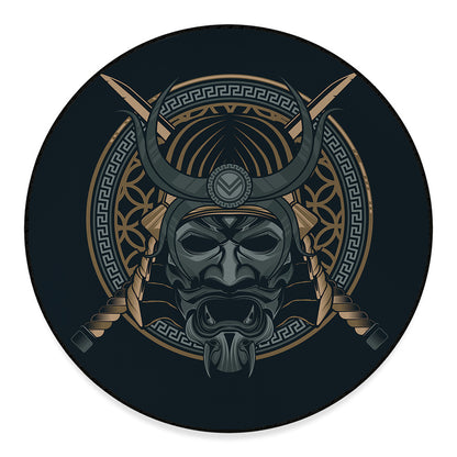 Black Samurai Mask Print Round Floor Mat